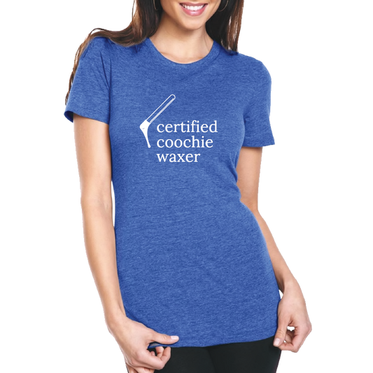 Blue Scoop Neck T-shirt - "certified coochie waxer" (White Font) (7517858332858) (7864104878266)