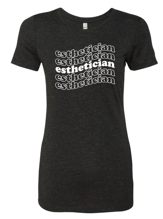 T-shirt - Scoop Neck - "Esthetician" - Black (White Font) (7864106156218)