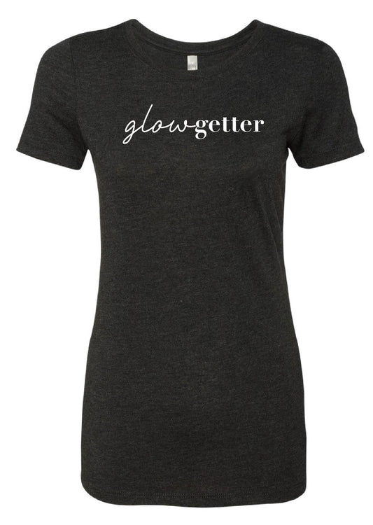 T-shirt - Scoop Neck - "glow getter" - Black (White Font) (7864107729082)