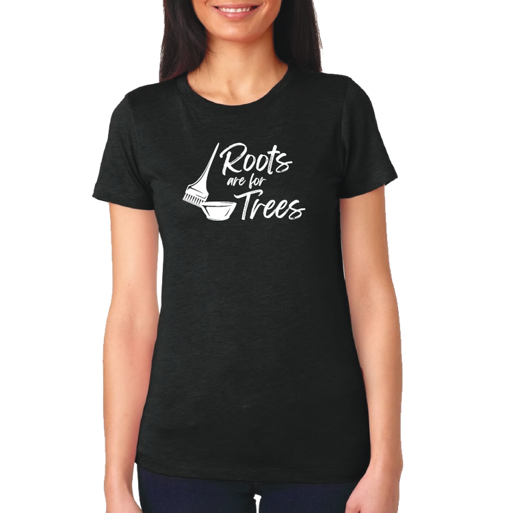 Black Scoop Neck T-shirt - "Roots are for Trees" (White Font) (7517858136250)